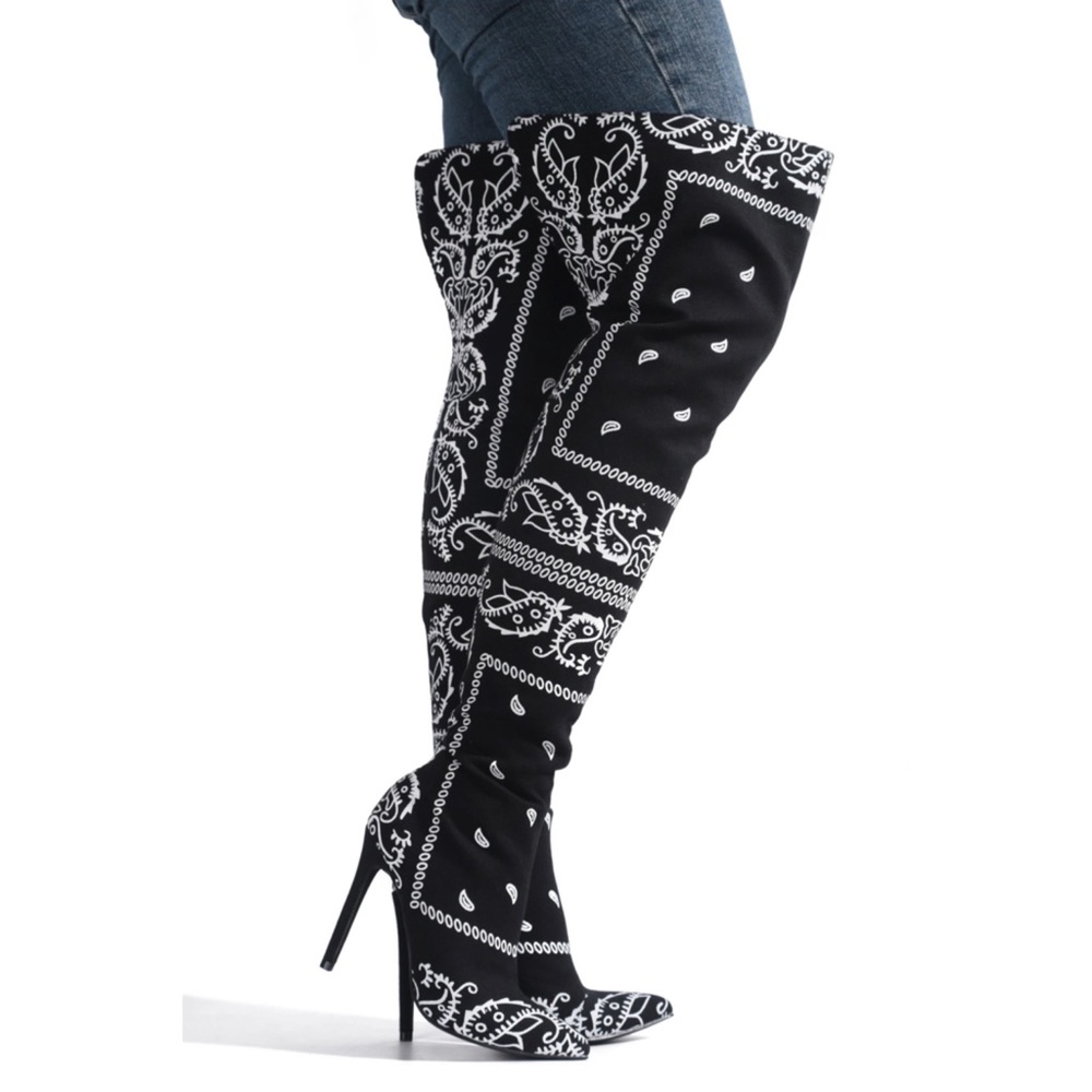 Nasty Gal Black and White Over the Knee Boots